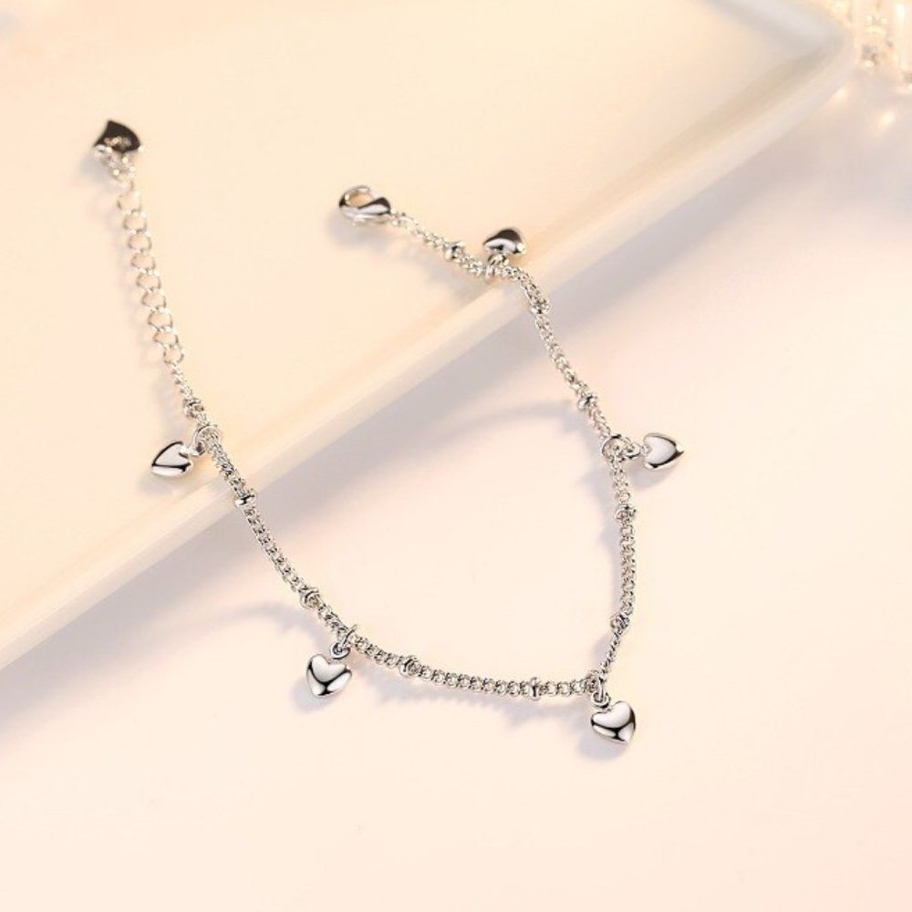 Dainty 925 Sterling Silver Heart Bracelet - Picture 4 of 7